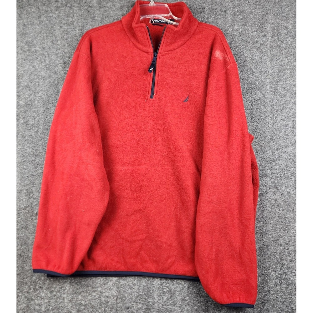 Nautica Quarter Zip Fleece Pullover Mens XL Red Long Sleeve Coastal Logo